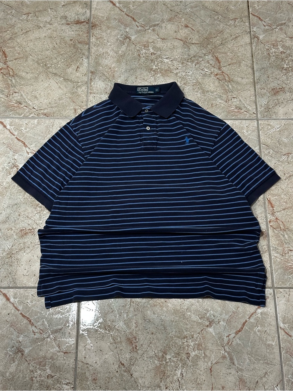 Y2K Polo Ralph Lauren Men’s Navy Blue White Striped Polo Shirt Size XL